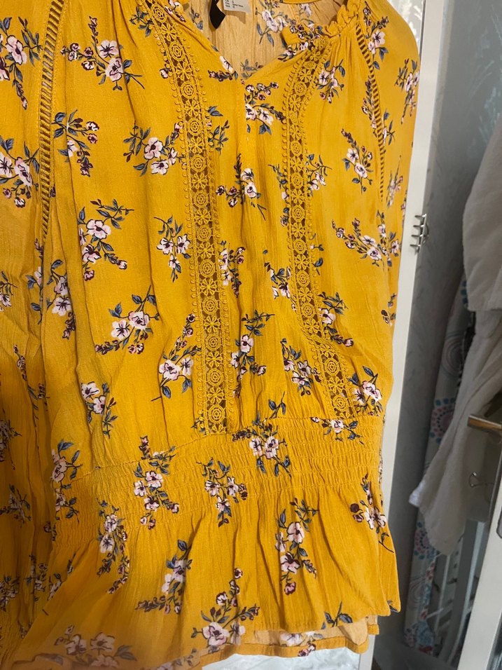 Sarı Çiçek Desenli Bohem Kadın Bluz - Görsel 3