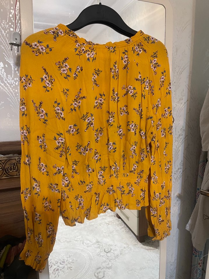 Sarı Çiçek Desenli Bohem Kadın Bluz - Görsel 2