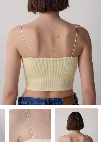 Sarı İnce Askılı Straplez Crop Top