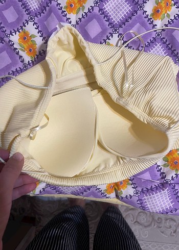 l Beden sarı Renk Sarı İnce Askılı Straplez Crop Top
