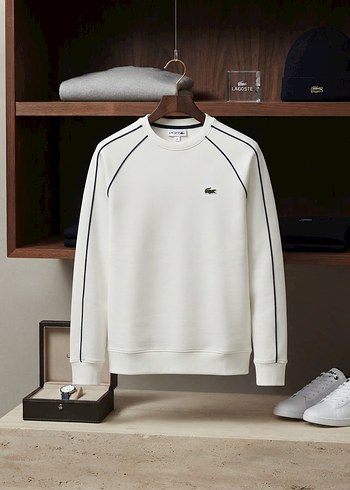 Lacoste Beyaz Bisiklet Yaka Sweatshirt