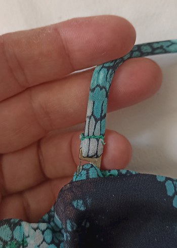 38 Beden turkuaz Renk Koton Yılan Desenli Bohem Bikini Takımı