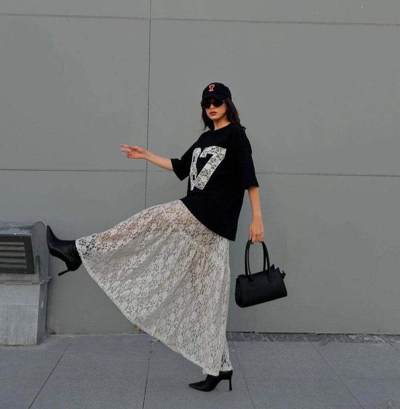 Tül Transparan Ekru Etek - Görsel 3