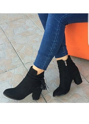 siyah suet bot 5cm topuk boyu 38 numara