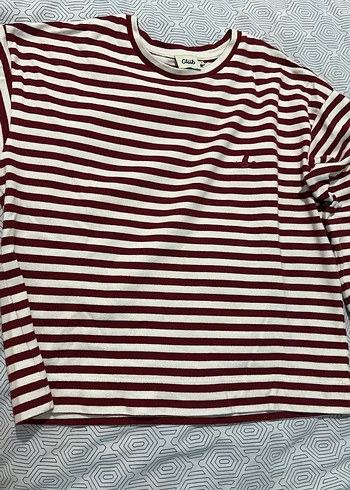 s Beden Beymen Club Bordo Beyaz Çizgili Uzun Kol T-shirt