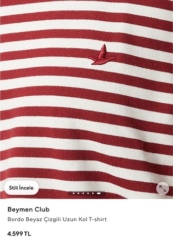 Beymen Club Beymen Club Bordo Beyaz Çizgili Uzun Kol T-shirt