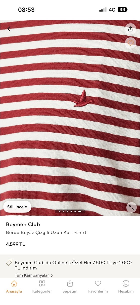 Beymen Club Bordo Beyaz Çizgili Uzun Kol T-shirt - Görsel 2