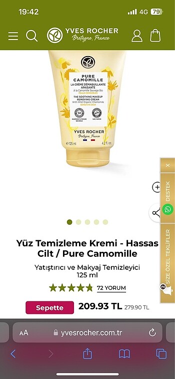 Beden Yves rocher makyaj temizleme kremi
