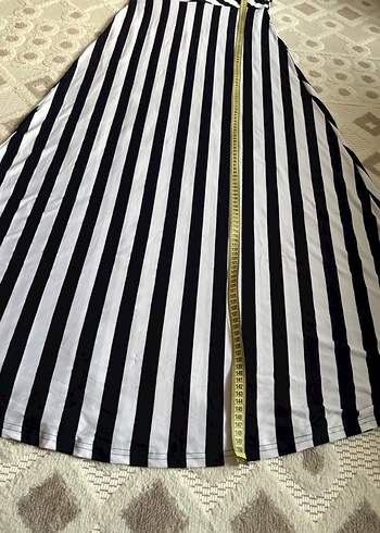 Kolsuz V Yaka lacivert Beyaz Çizgili Uzun Elbise - Görsel 6