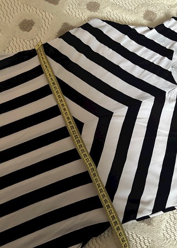 Kolsuz V Yaka lacivert Beyaz Çizgili Uzun Elbise - Görsel 5