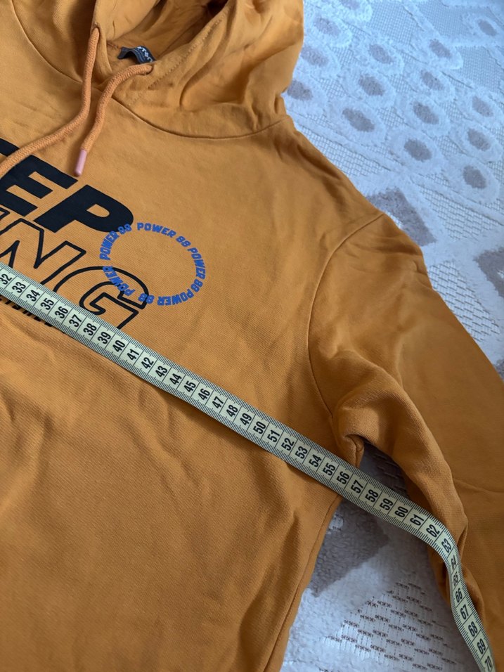 Sarı Kapüşonlu Baskılı Kadın Sweatshirt - Görsel 4