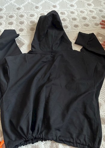 Siyah Kapüşonlu Kadın  crop Sweatshirt - Görsel 6
