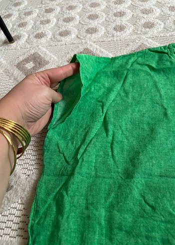 Yeşil Kadın Keten Tişört, Payet Yıldız Detaylı - Görsel 3