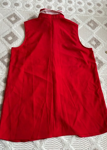 Kolsuz Düğmeli Kırmızı Kadın Gömlek - Görsel 7