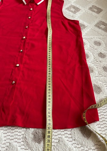 Kolsuz Düğmeli Kırmızı Kadın Gömlek - Görsel 6