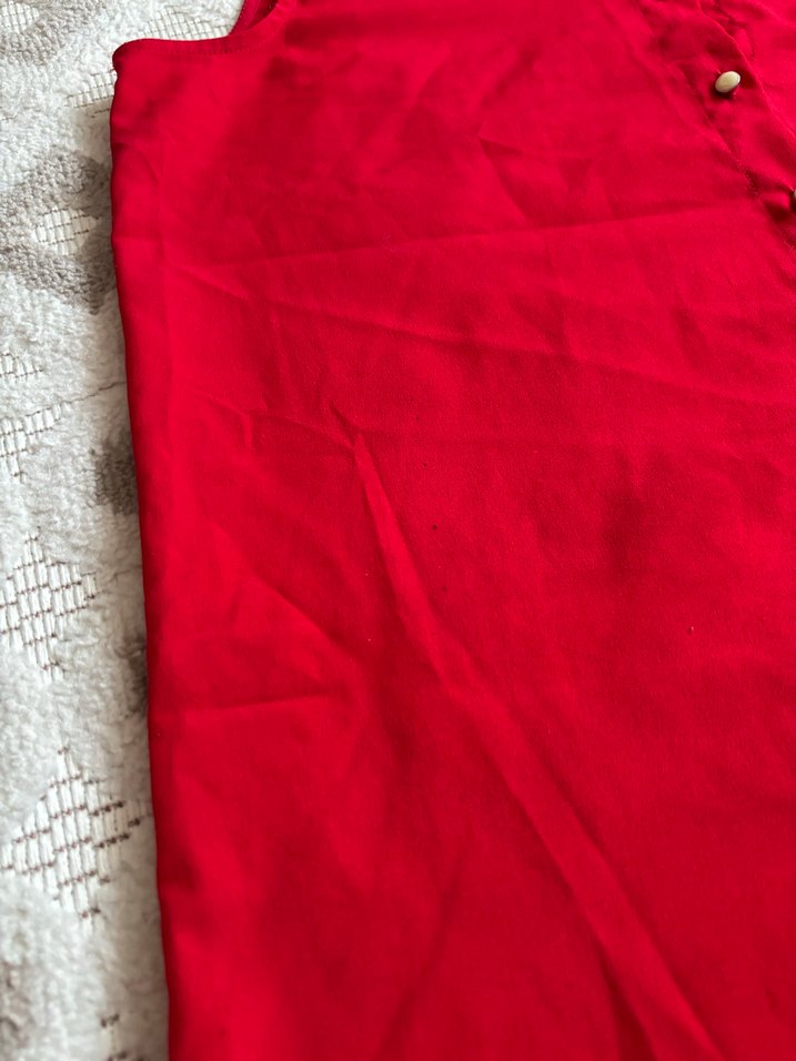 Kolsuz Düğmeli Kırmızı Kadın Gömlek - Görsel 4