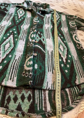 Yeşil Desenli kaşe Bohem Kadın Gömlek - Görsel 4