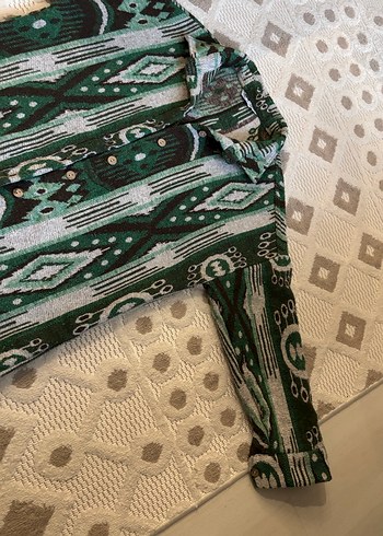 Yeşil Desenli kaşe Bohem Kadın Gömlek - Görsel 2