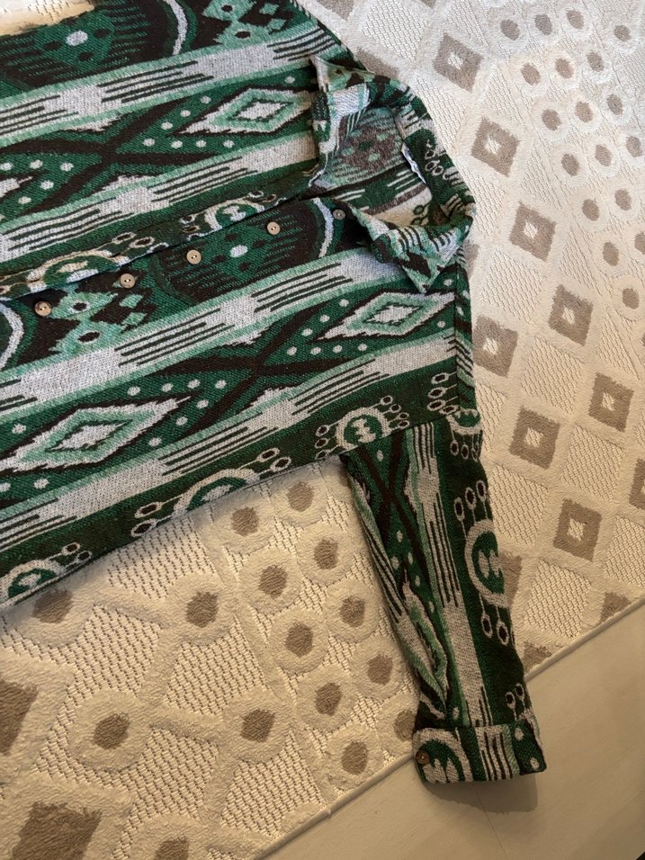 Yeşil Desenli kaşe Bohem Kadın Gömlek - Görsel 2