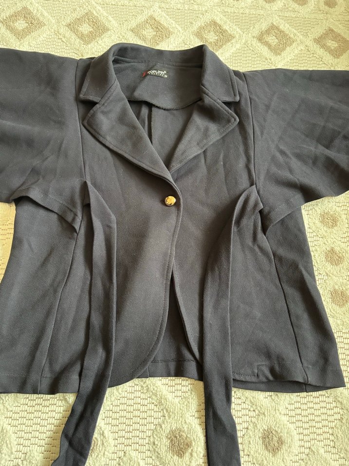 Düğmeli Siyah Kaşe Blazer Ceket - Görsel 2