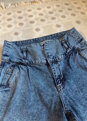 Mavi Batik Desenli Düğmeli Kadın Jean - Görsel 3