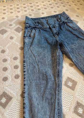 Mavi Batik Desenli Düğmeli Kadın Jean - Görsel 2