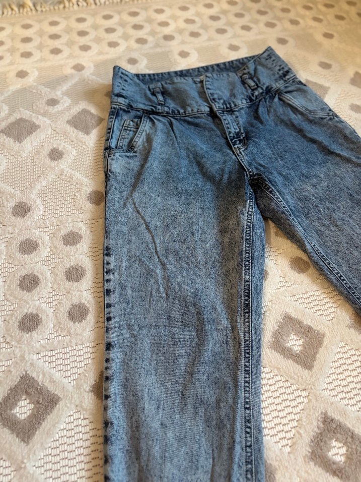 Mavi Batik Desenli Düğmeli Kadın Jean - Görsel 2