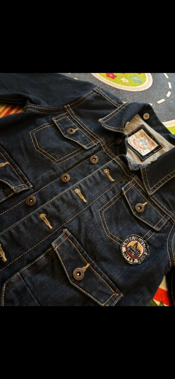 Düğmeli Koyu Mavi çocuk Kot Ceket - Görsel 3