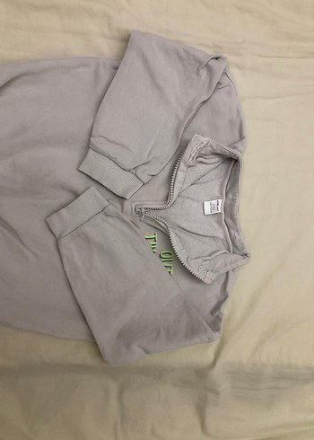 Erkek Çocuk Gri Kısa Kollu Fermuarlı Sweatshirt - Görsel 3