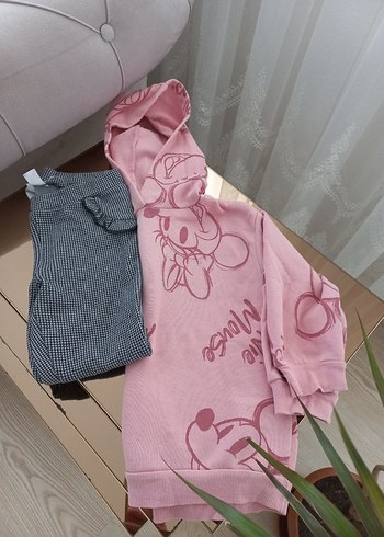 6 Yaş Beden pembe Renk Minnie Mouse Desenli Pembe Kapüşonlu Takım