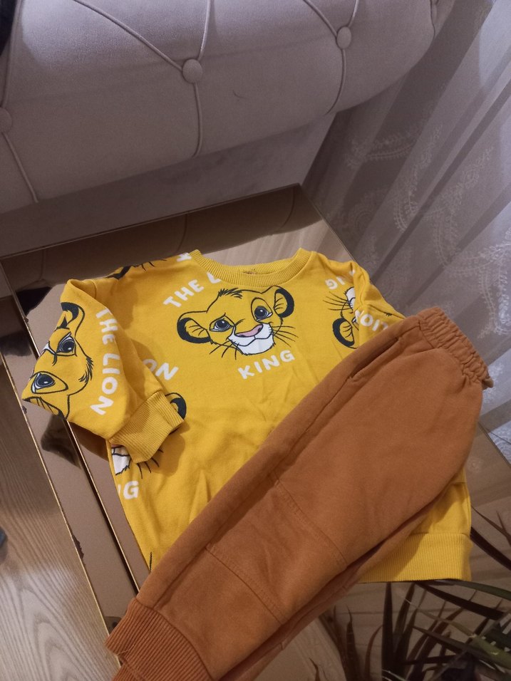 Erkek Bebek Sarı Aslan Baskılı Takım - Görsel 3