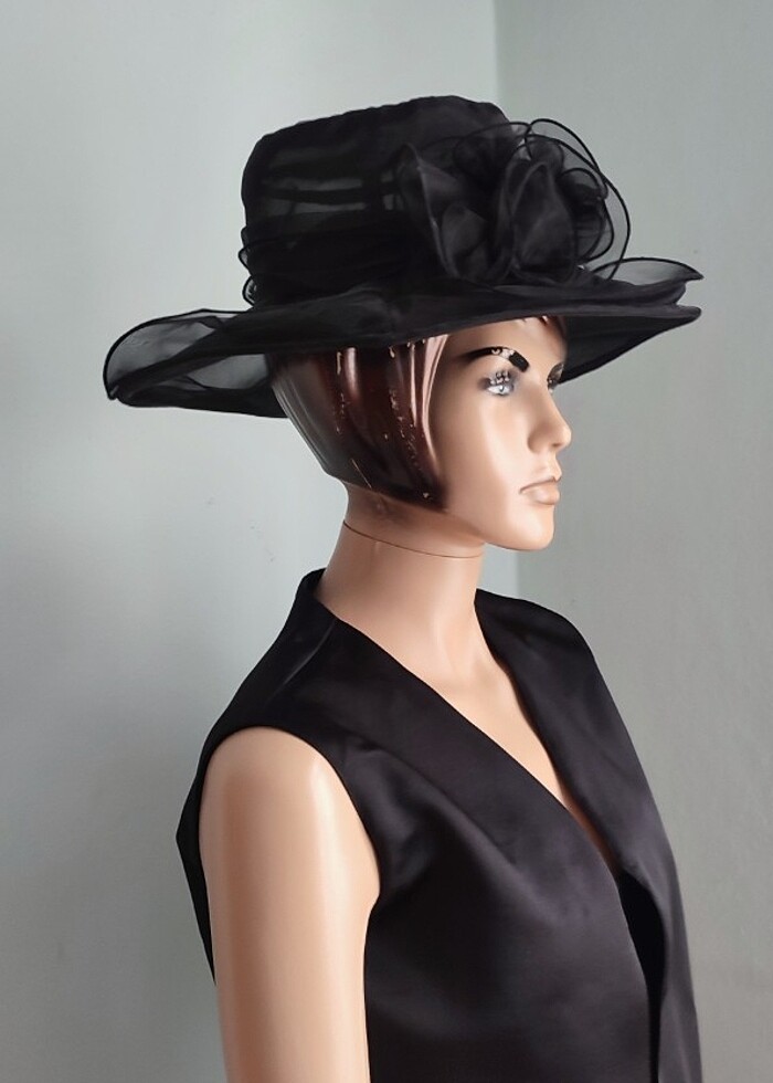 Siyah Saten Şapka - Görsel 3