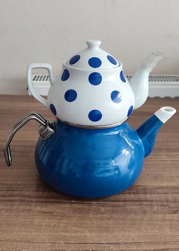 Mavi ve Puantiyeli Renkli Çaydanlık Seti - Görsel 3