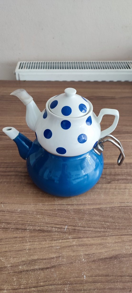 Mavi ve Puantiyeli Renkli Çaydanlık Seti - Görsel 2