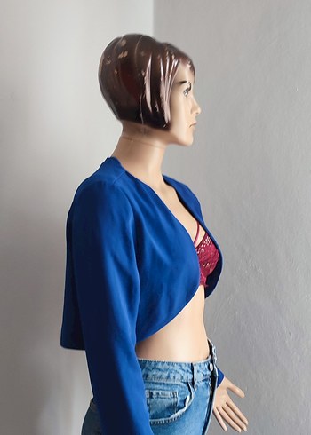 Kadın Mini Koyu Mavi Denim Blazer - Görsel 2