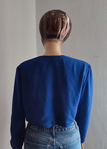 Kadın Mini Koyu Mavi Denim Blazer - Görsel 3