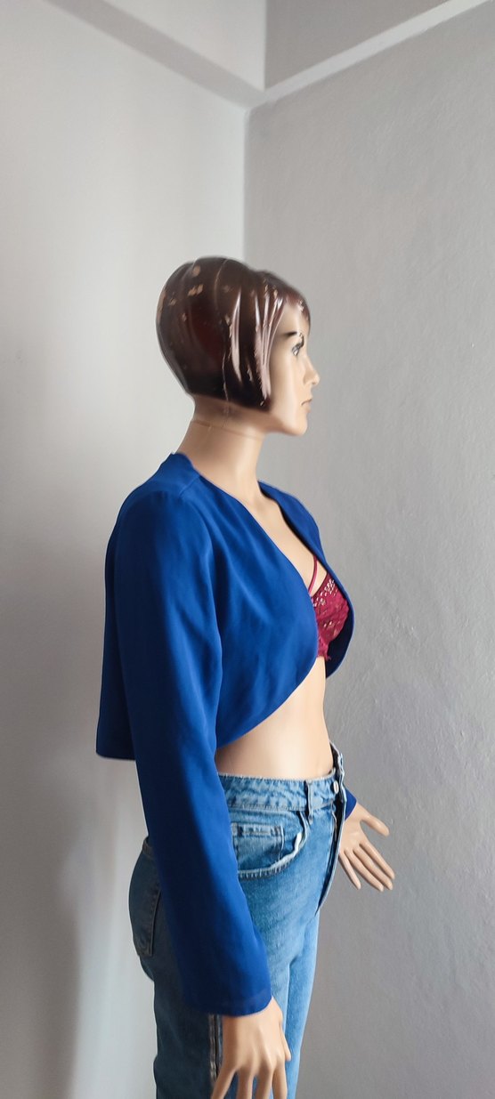 Kadın Mini Koyu Mavi Denim Blazer - Görsel 2