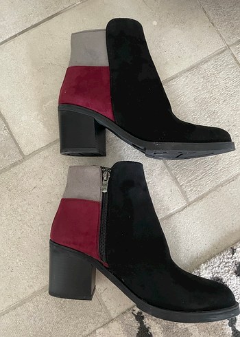 Bordo Tokalı Süet Topuklu Kadın Bot - Görsel 7