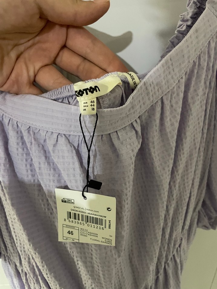 Uzun lila beli lastikli Elbise - Görsel 3