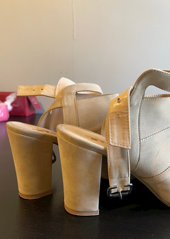 Bej Süet Yüksek Topuklu Kadın Sandalet - Görsel 7