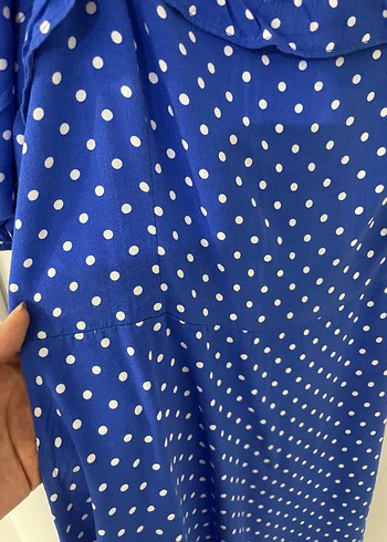Mavi Puantiyeli Midi Elbise - Görsel 5