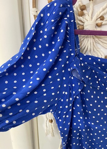 Mavi Puantiyeli Midi Elbise - Görsel 4