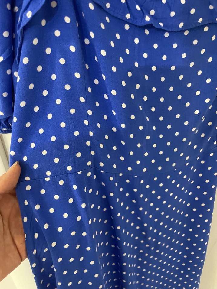 Mavi Puantiyeli Midi Elbise - Görsel 5