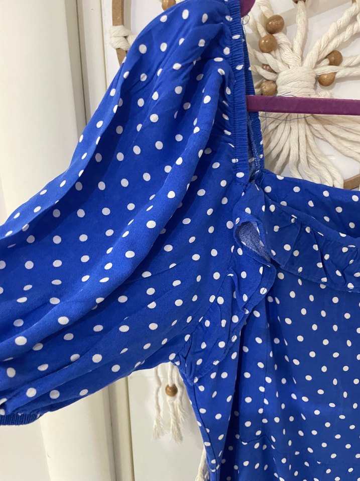 Mavi Puantiyeli Midi Elbise - Görsel 4