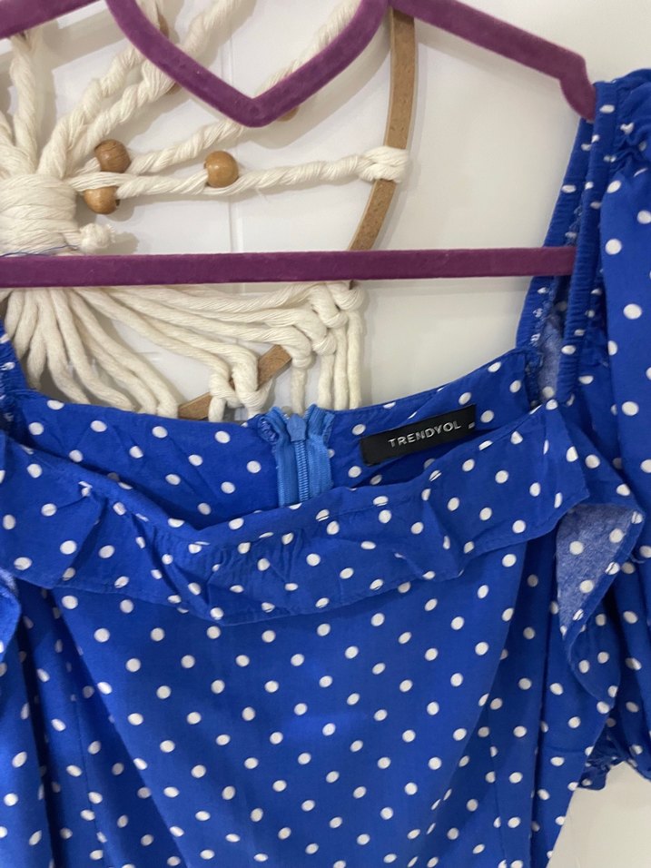 Mavi Puantiyeli Midi Elbise - Görsel 2