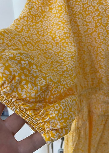 Sarı V Yakalı Uzun Bohem Elbise - Görsel 4