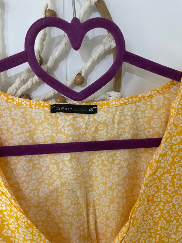 Sarı V Yakalı Uzun Bohem Elbise - Görsel 3