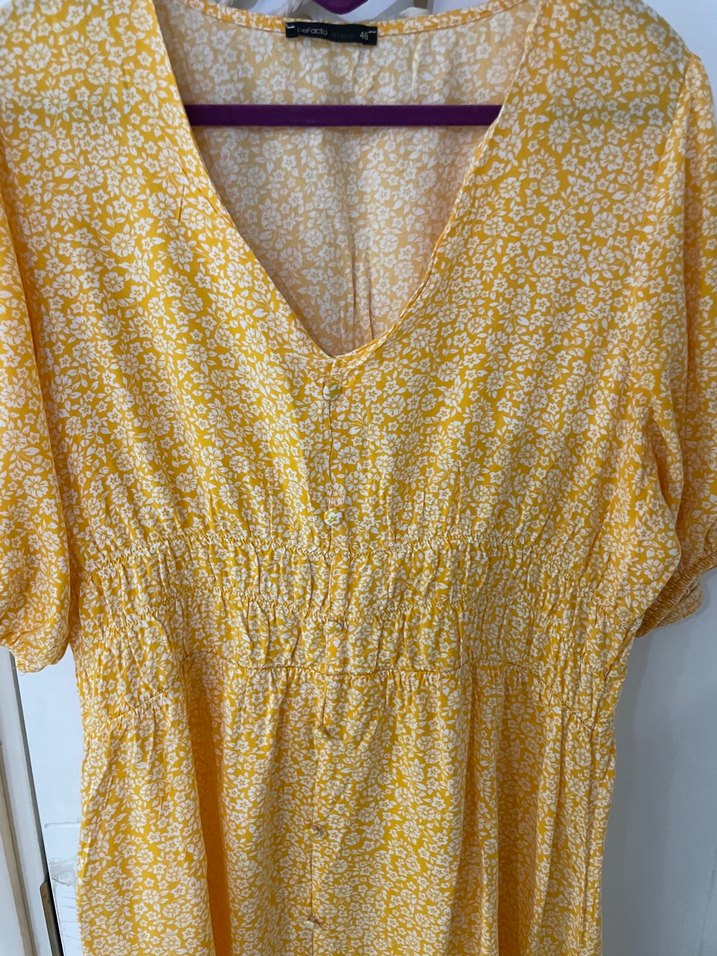 Sarı V Yakalı Uzun Bohem Elbise - Görsel 2