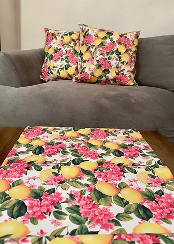 Sarı Pastel Çiçekli Modern runner ve Kırlent kılıfı - Görsel 4