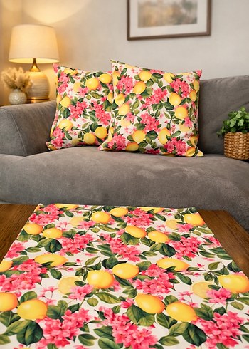 Sarı Pastel Çiçekli Modern runner ve Kırlent kılıfı - Görsel 2